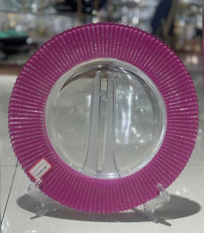 13’’ Pink rim charger Plate - Glass Charger