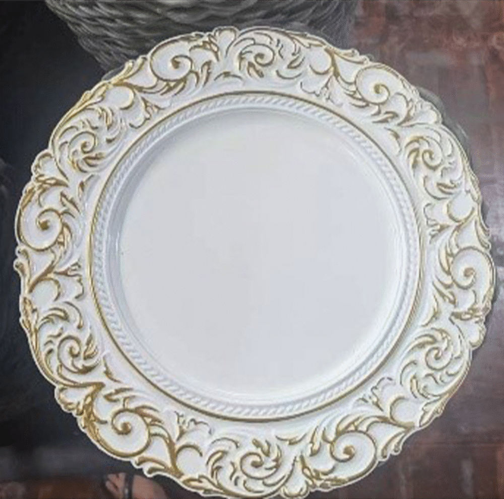 13’’ White and gold rim charger plate