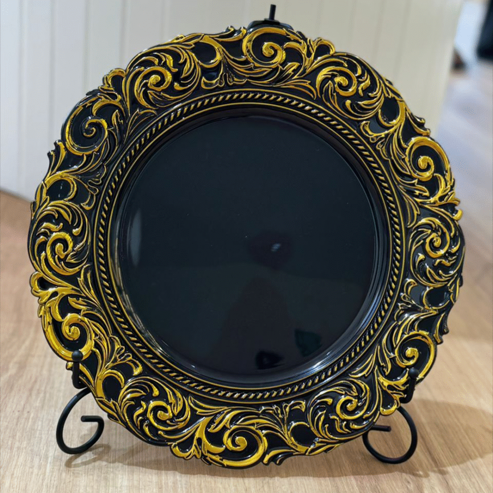 Plastic Charger 13’’ Black and gold rim charger plate