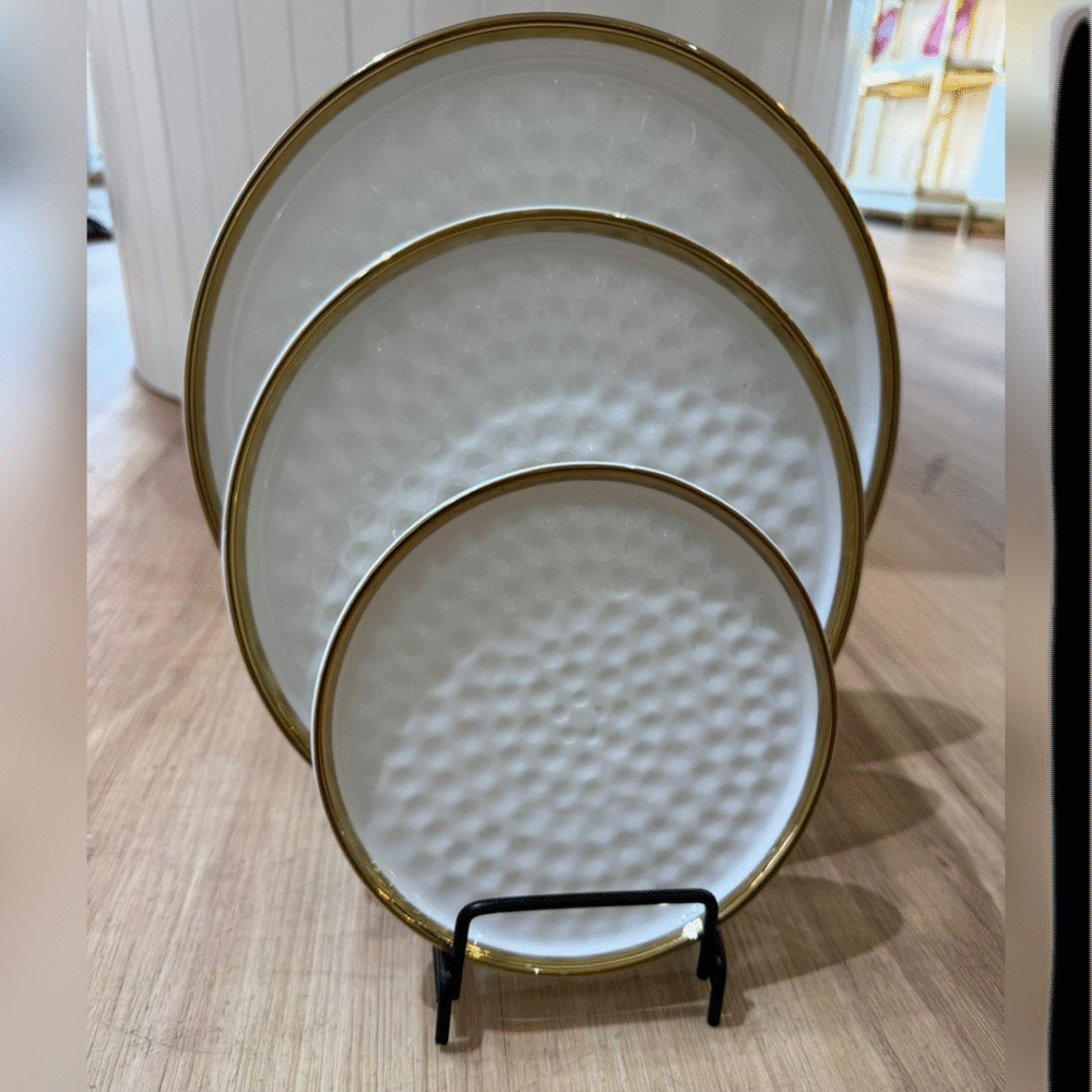 VIP Gold rim and white ceramic 3 plates set