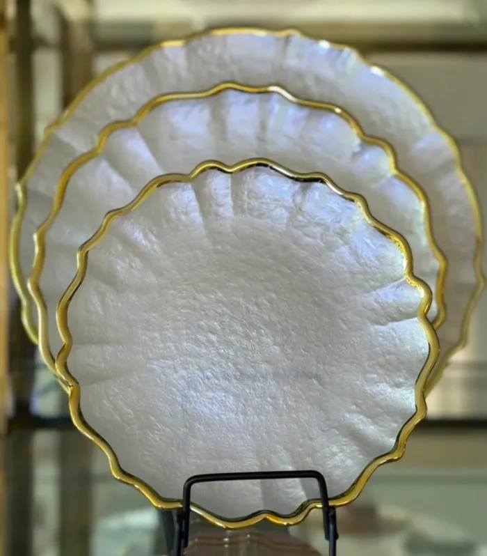 Set of 3 - Gold rim and clear Fishbone charger