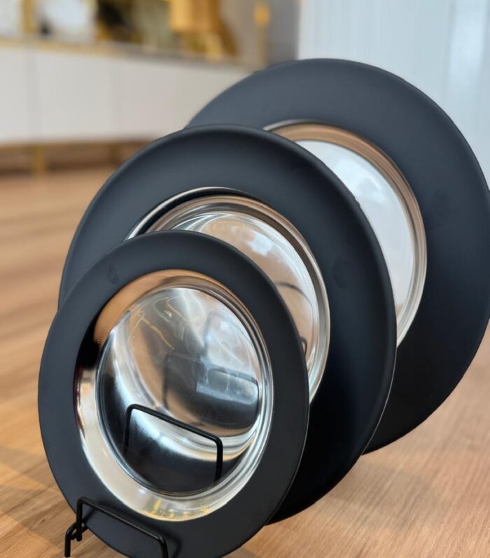 Glass Charger Plates 1 set of 3 plates - Silver lining