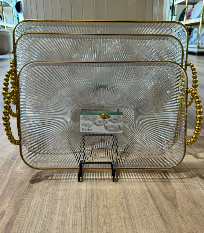 Gold rim silver tray - 1 set of 3